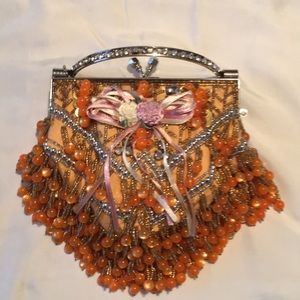 Orange & Rhinestone beaded purse